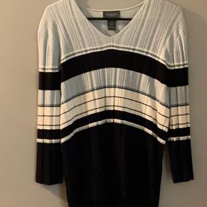 Van Heusen Black and White V-Neck Sweater with Stripes